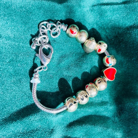 Emoji Heart Charms Silver/Gold Unisex Snake Bracelet 8” - Picture 4 of 5